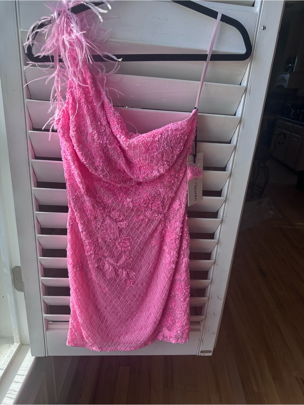 Feather-Trim Pink Lace Slip Dress by Unknown Brand